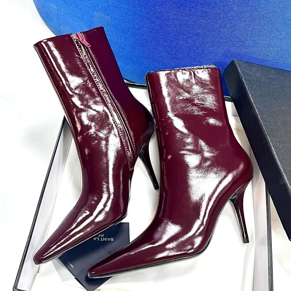 Saint Laurent YSL Ashley Booties In Smooth Leather Bordeaux for Women