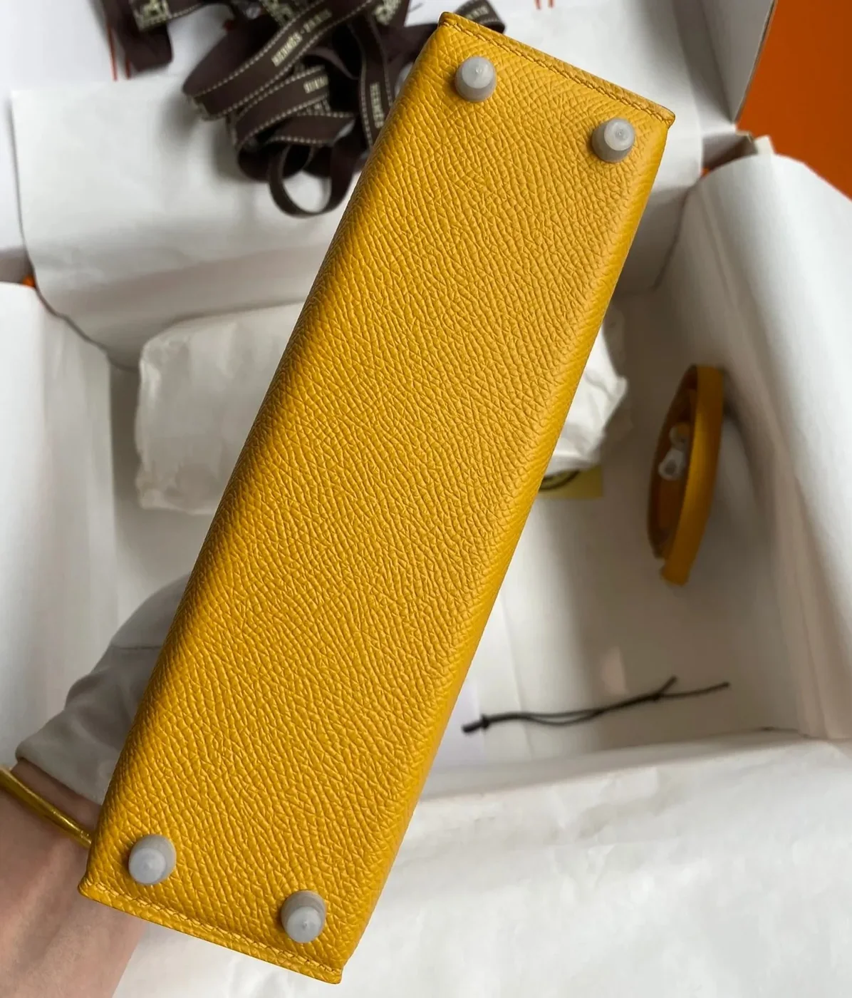Hermes Kelly Mini Top Handle Bag in Yellow Epsom Palladium Hardware