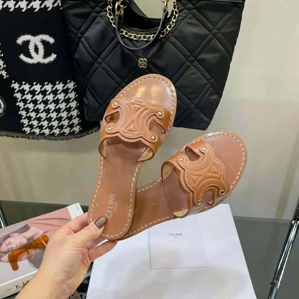 Celine Triomphe Mule in Calfskin for Women in Tan Celine Triomphe Mule in Calfskin for Women in Tan