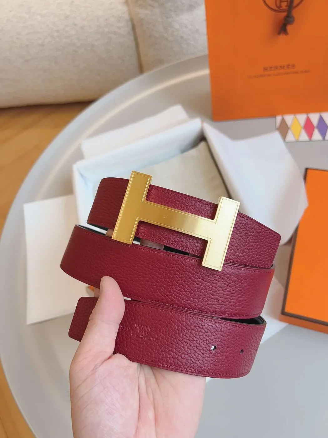 Hermes Constance Belt Buckle Burgundy