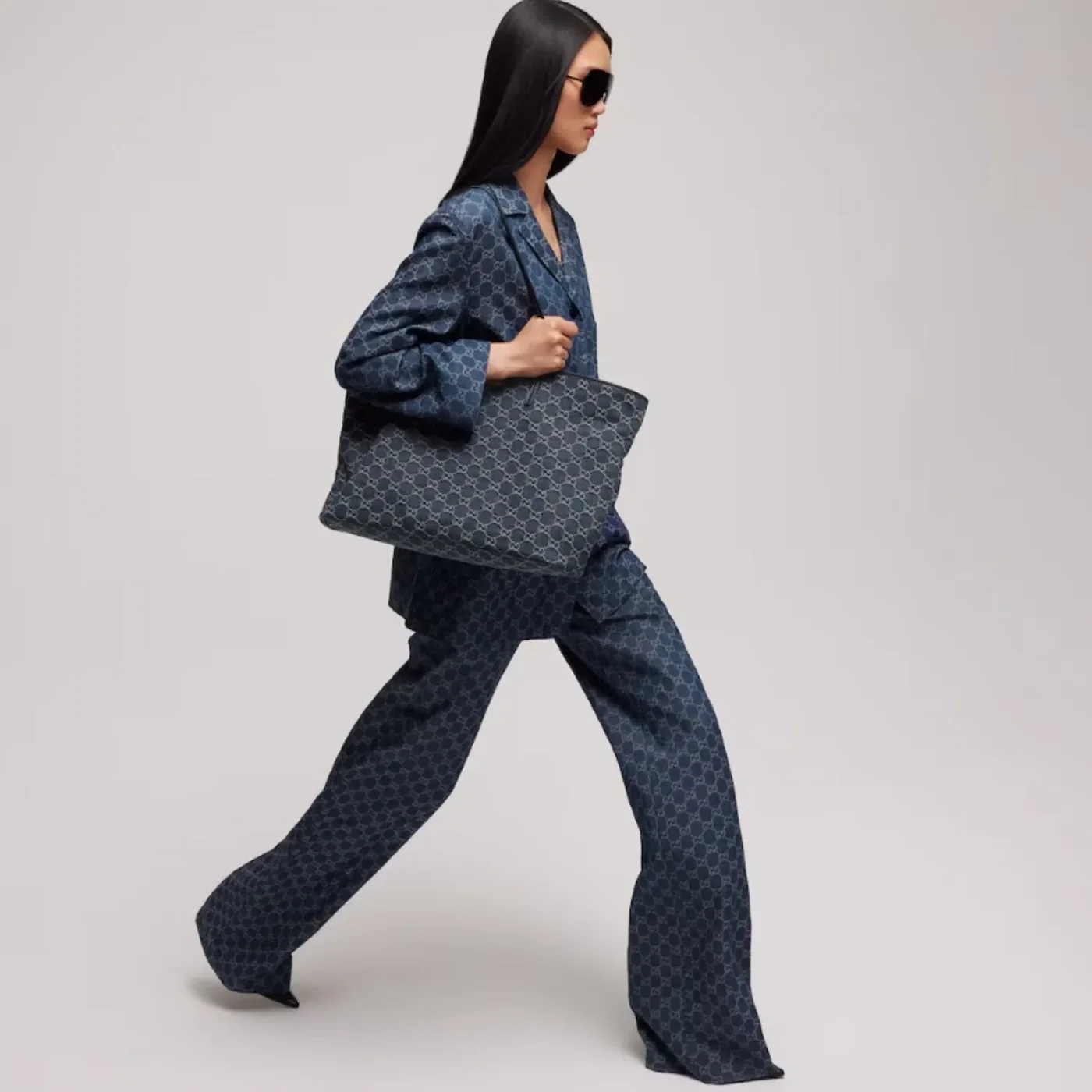 Gucci Tribeca Large Tote Bag / Dark Blue Denim Palladium Hardware