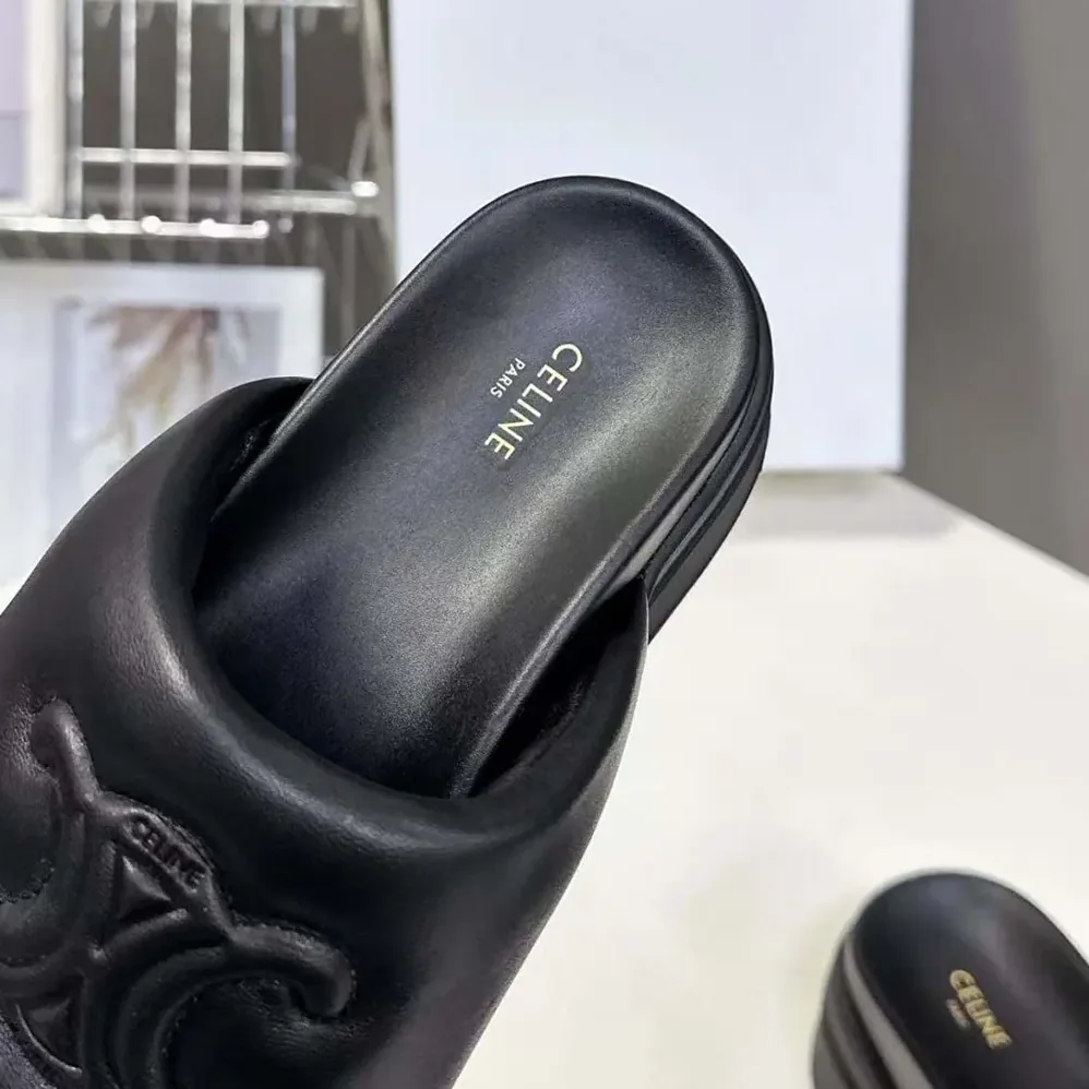 Celine Block Slide with Triomphe in Lambskin for Women in Black