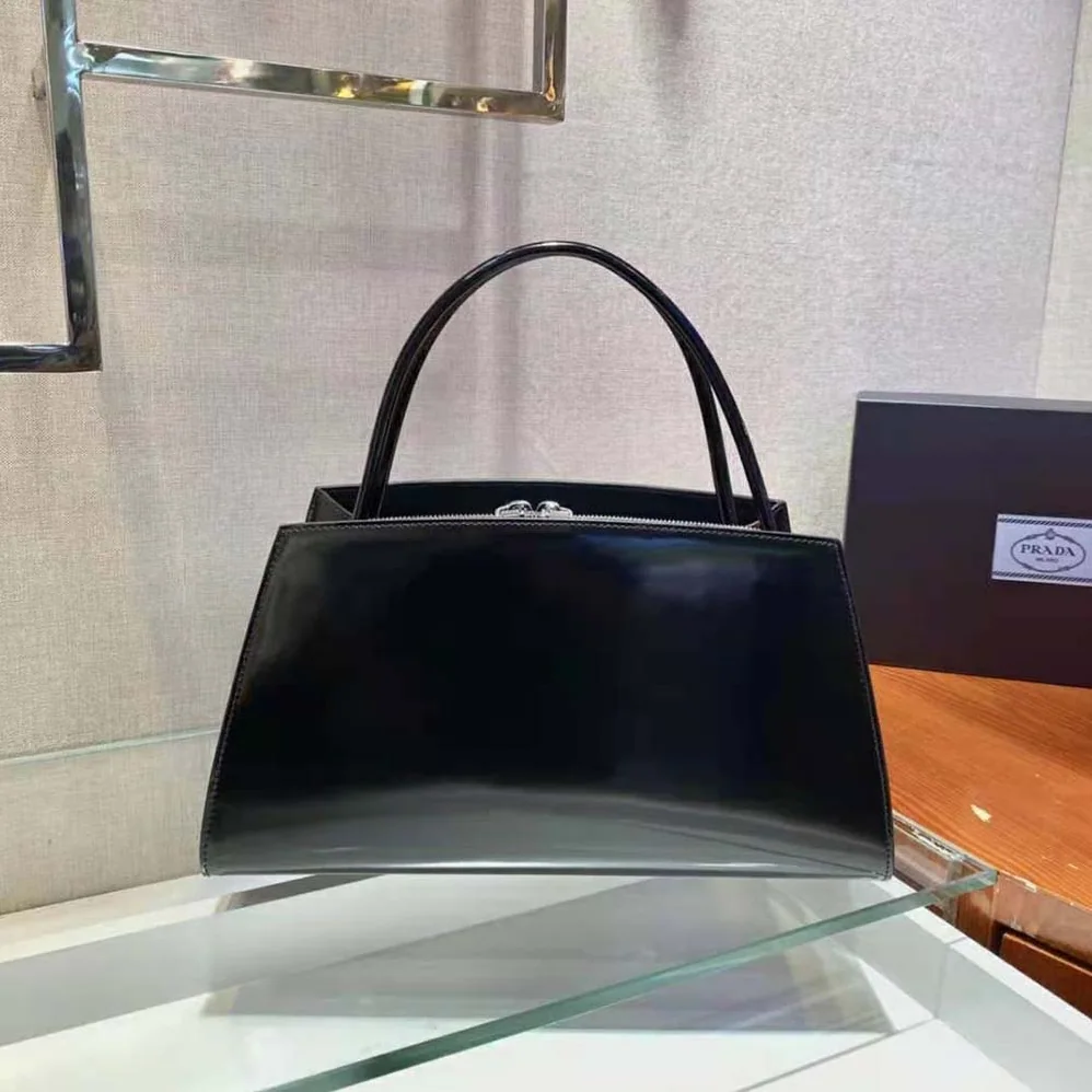 Prada Brushed Leather Handbag for Women in Black