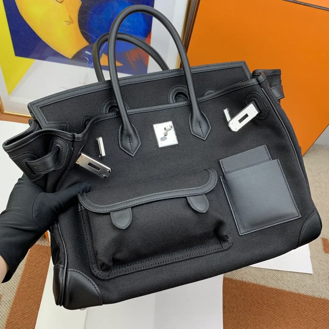 Hermes Birkin Cargo 35 Top Handle Bag in Black Silver Hardware Hermes Birkin Cargo 35 Top Handle Bag in Black Silver Hardware