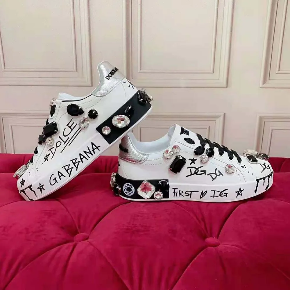 Dolce Gabbana D&G Calfskin Portofino Sneakers with Embroidery and Lettering for Unisex Dolce Gabbana D&G Calfskin Portofino Sneakers with Embroidery and Lettering for Unisex