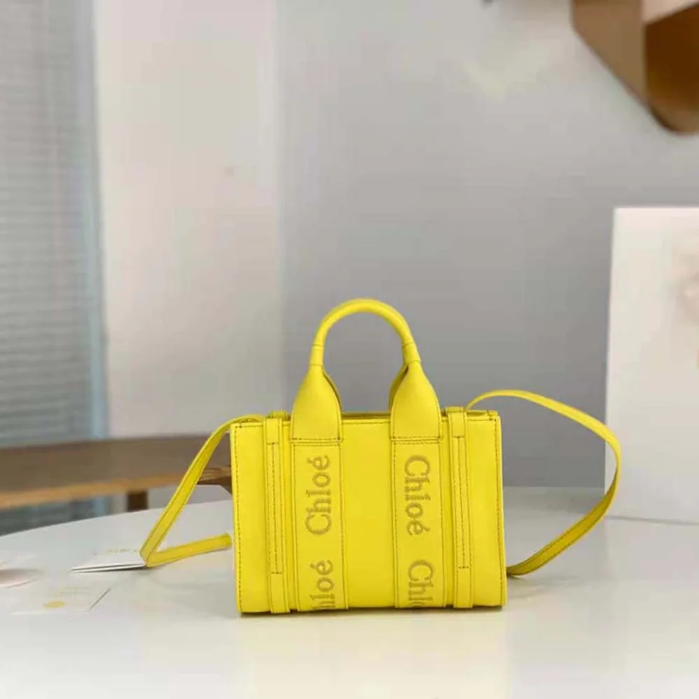 Chloe Mini Woody Tote Bag for Women in Yellow Chloe Mini Woody Tote Bag for Women in Yellow