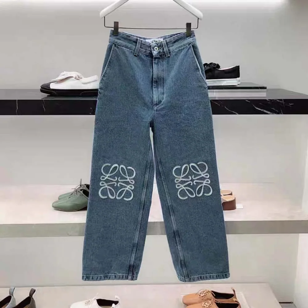 Loewe Anagram Cropped Jeans in Denim for Women Loewe Anagram Cropped Jeans in Denim for Women