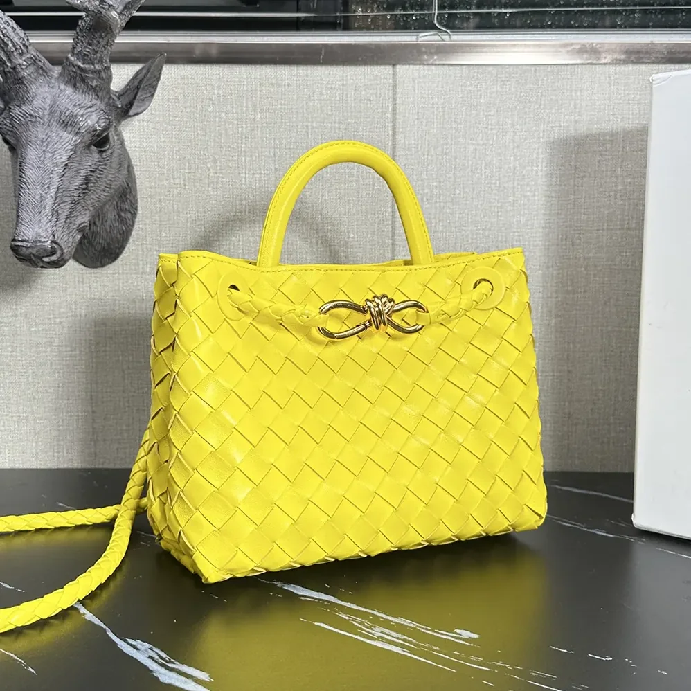 Bottega Veneta Small Andiamo Intrecciato Leather Top Handle Bag for Women in Yellow