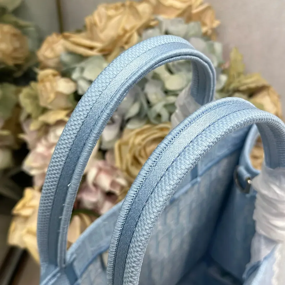 Dior Medium Dior Book Tote with Strap Blue Dior Oblique Embroidery with White Lace and Dior Médaillon for Women Dior Medium Dior Book Tote with Strap Blue Dior Oblique Embroidery with White Lace and Dior Médaillon for Women