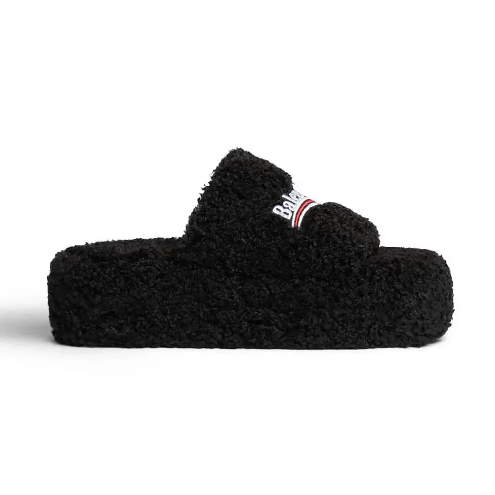 Balenciaga Furry Platform Sandal in Black Fake Shearling for Women Balenciaga Furry Platform Sandal in Black Fake Shearling for Women
