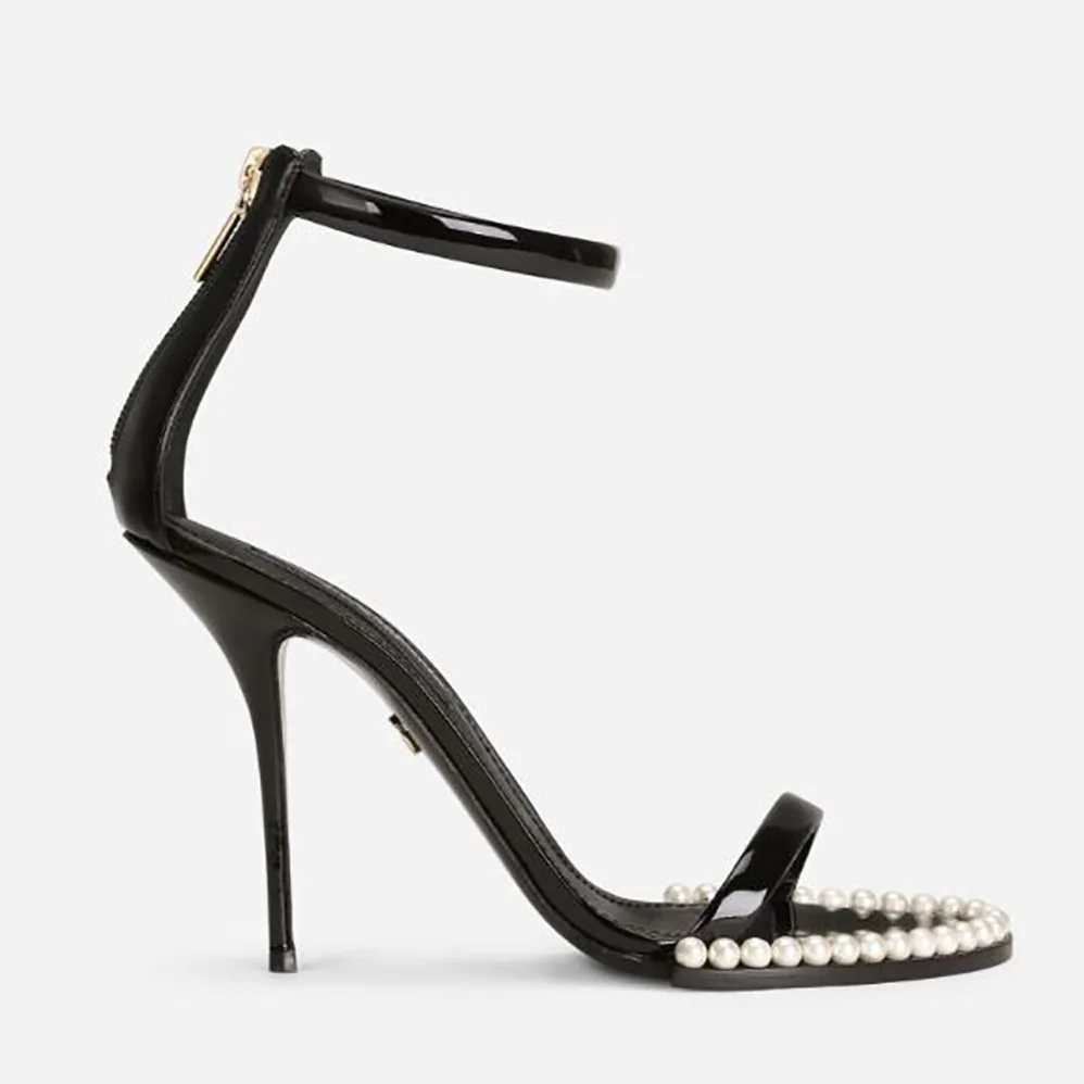 Dolce Gabbana D&G Patent Leather Sandals with Pearls for Women Dolce Gabbana D&G Patent Leather Sandals with Pearls for Women