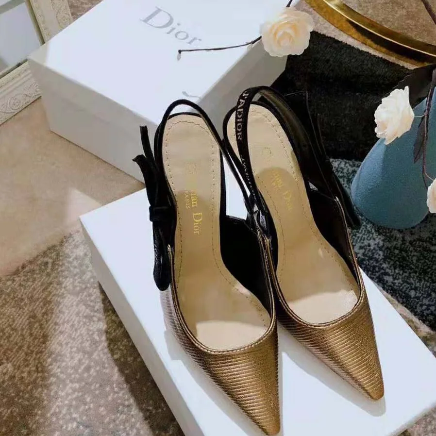 Dior J'adior Slingback Pump Bronze Lame Grosgrain Strass 10 cm Heel for Women in Gold