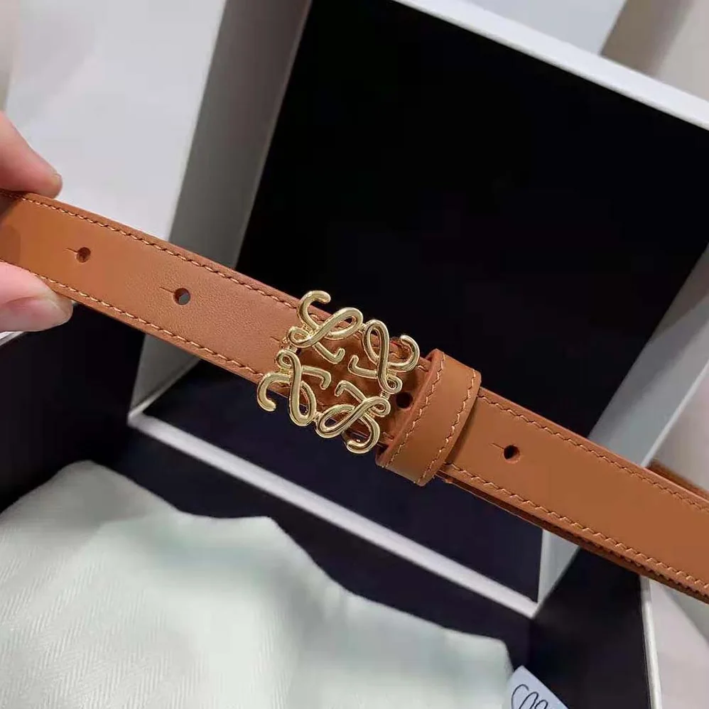 Loewe Anagram Belt in Pebble Grain Calfskin for Women in Tan/Gold Loewe Anagram Belt in Pebble Grain Calfskin for Women in Tan/Gold