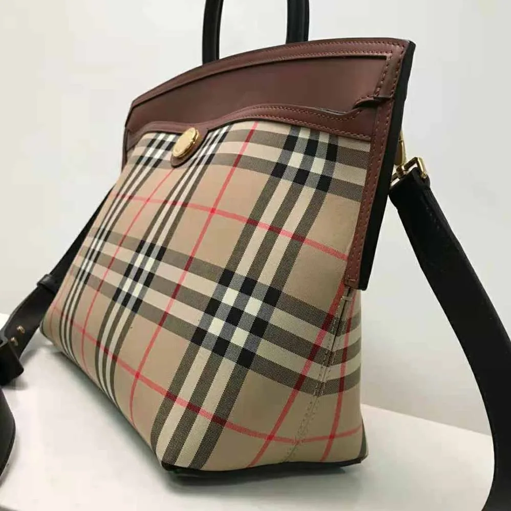 Burberry Vintage Check and Leather Society Top Handle Bag for Women Burberry Vintage Check and Leather Society Top Handle Bag for Women