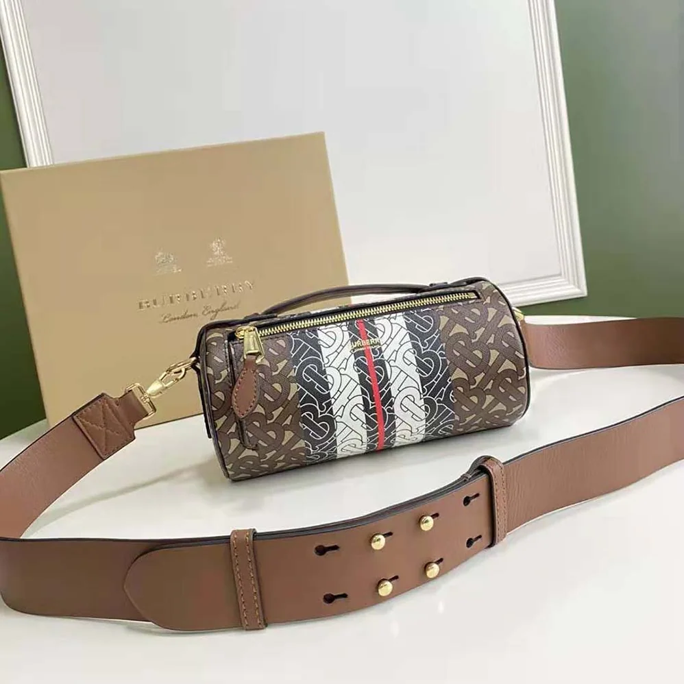 Burberry The Monogram Stripe E-canvas and Leather Barrel Bag for Women