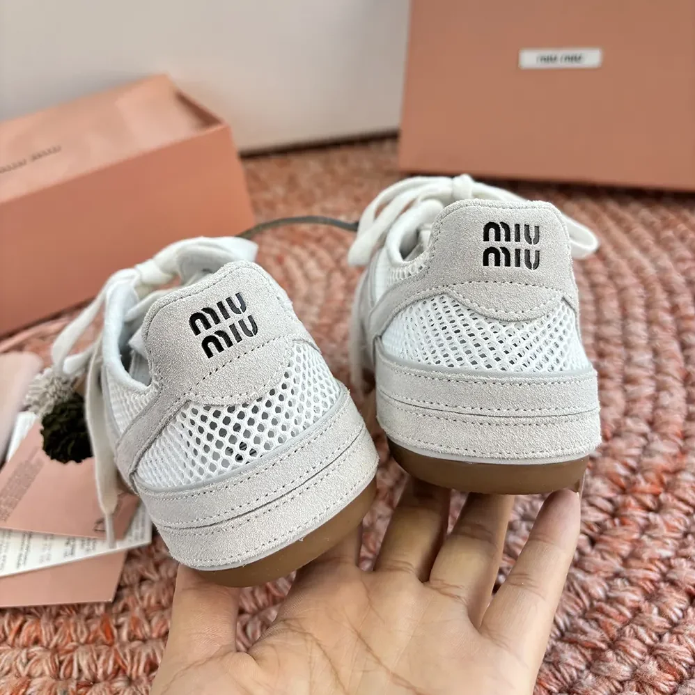 Miu Miu Gymnasium Mesh and Suede Sneakers for Women in White
