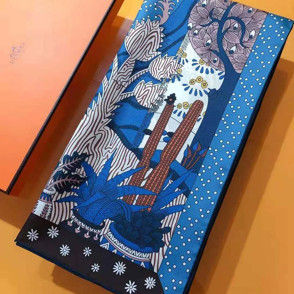 Hermes Le Premier Chant Scarf 90 in Silk Twill with Hand-Rolled Edges for Women in Blue Hermes Le Premier Chant Scarf 90 in Silk Twill with Hand-Rolled Edges for Women in Blue