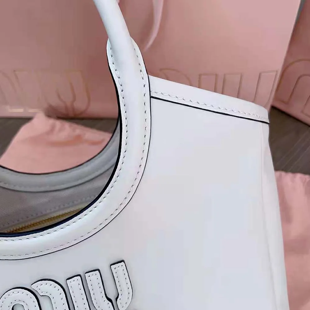 Miu Miu IVY Leather Bag with Leather Lettering Logo for Women in White Miu Miu IVY Leather Bag with Leather Lettering Logo for Women in White