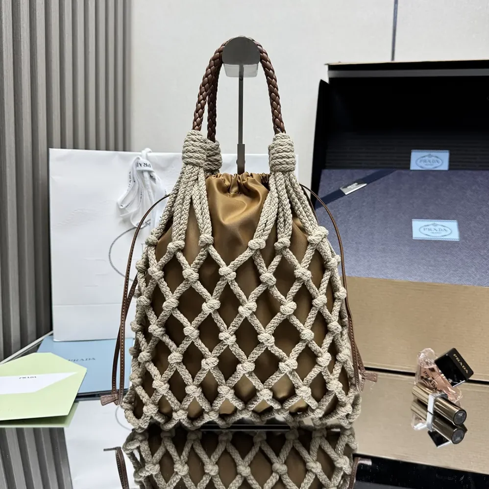 Prada Cotton Cord Macramé Tote Bag for Unisex in Brown