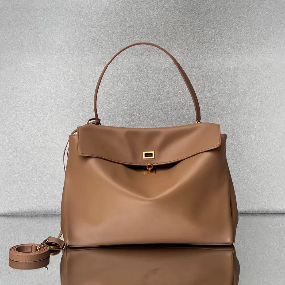 Balenciaga Rodeo Handbag Large In latte Smooth Calfskin Aged for Women in gold Hardware