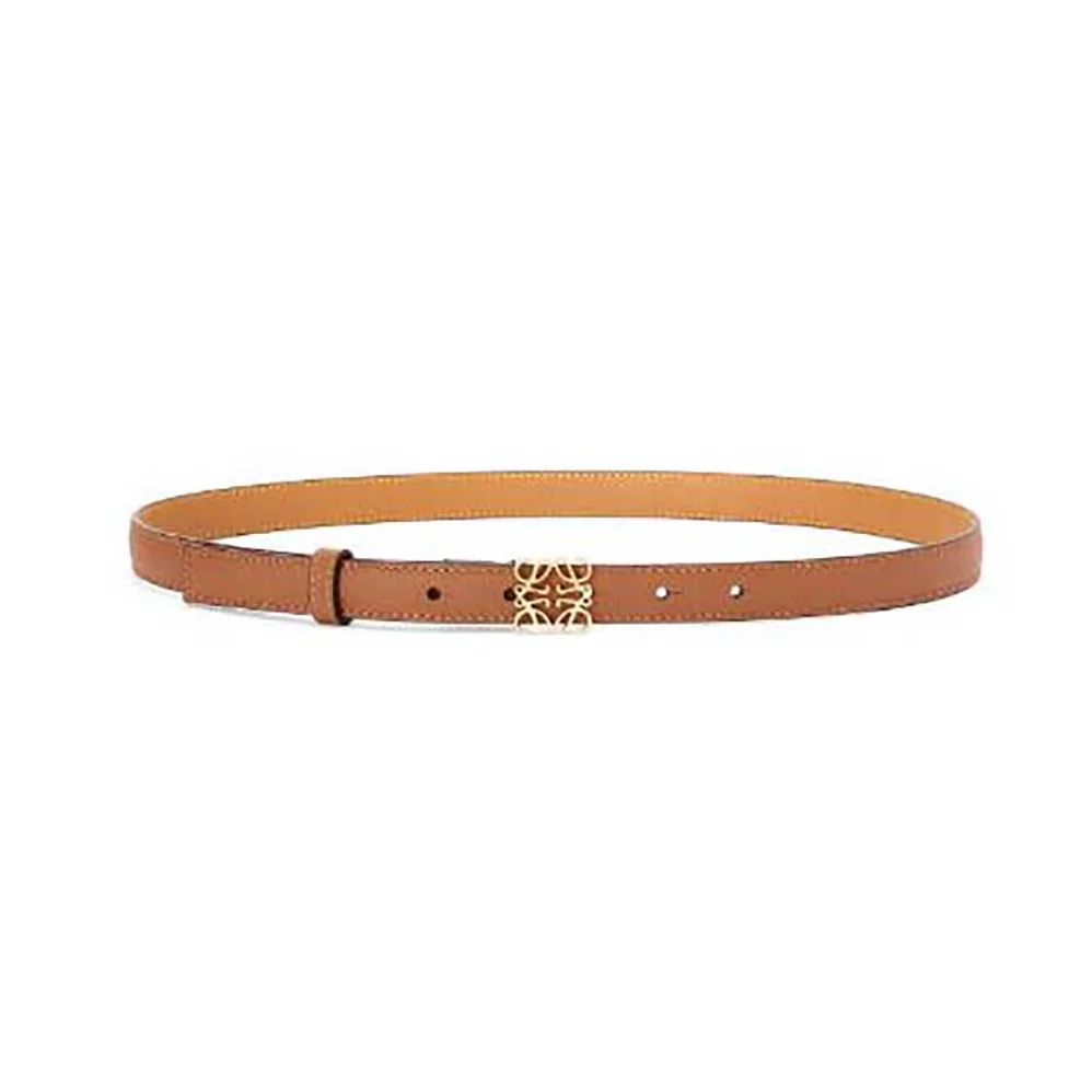 Loewe Anagram Belt in Pebble Grain Calfskin for Women in Tan/Gold Loewe Anagram Belt in Pebble Grain Calfskin for Women in Tan/Gold