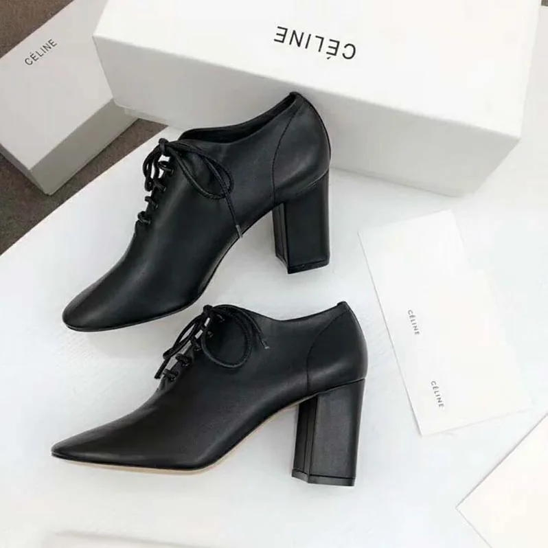Celine Shoes Soft Dance Lace-up Loafer in Nappa Lambskin 80mm Heel for Women in Black Celine Shoes Soft Dance Lace-up Loafer in Nappa Lambskin 80mm Heel for Women in Black