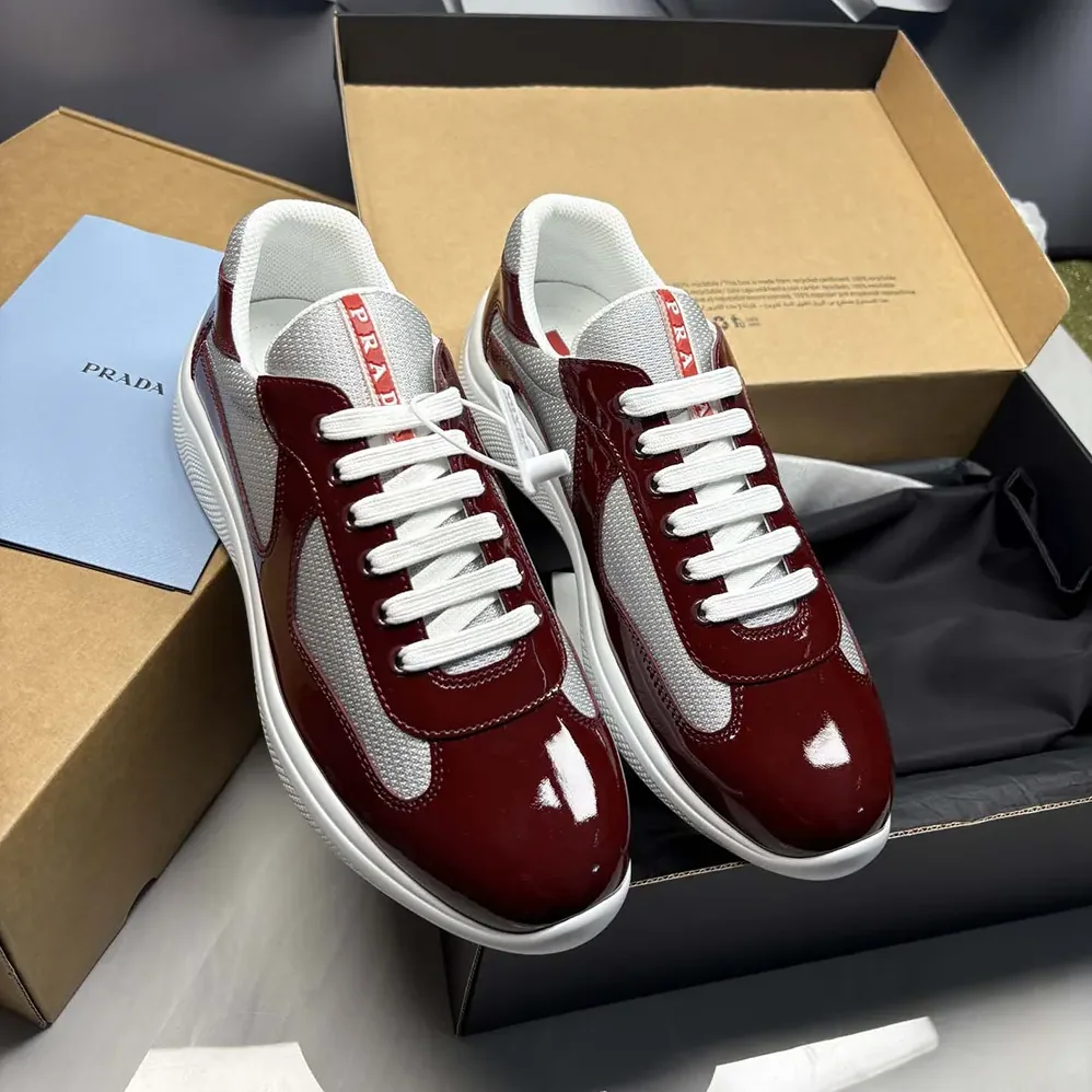 Prada Patent Leather And Technical Fabric Prada America'S Cup Sneakers for Unisex in Burgundy Prada Patent Leather And Technical Fabric Prada America'S Cup Sneakers for Unisex in Burgundy