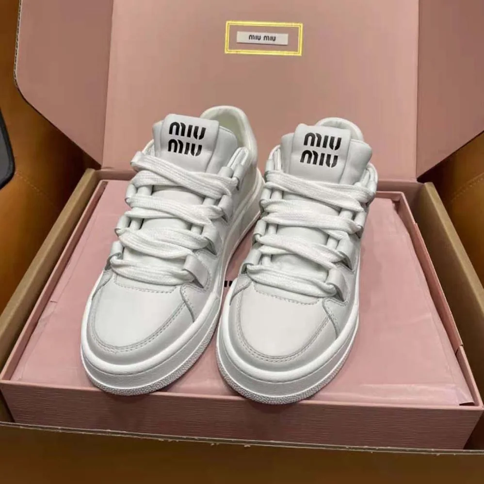 Miu Miu Leather Sneakers with Lettering Logo for Women