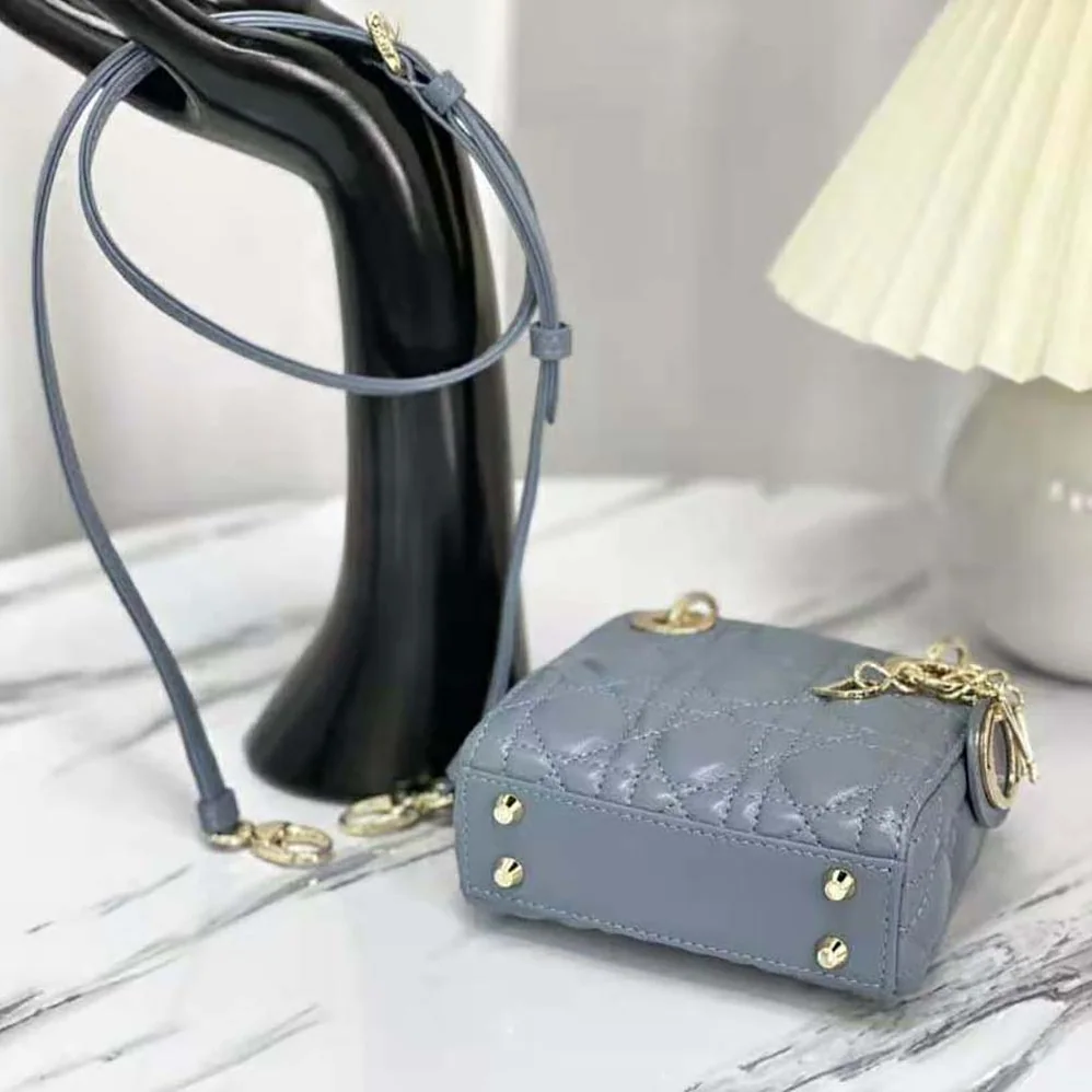 Dior Micro Lady Dior Bag Cloud Blue Cannage Lambskin for Women