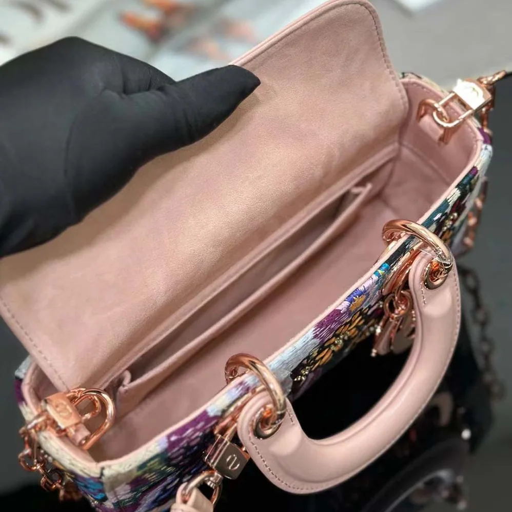 Dior Medium Lady D-joy Bag Beige Multicolor Brocart Embroidery for Women Dior Medium Lady D-joy Bag Beige Multicolor Brocart Embroidery for Women