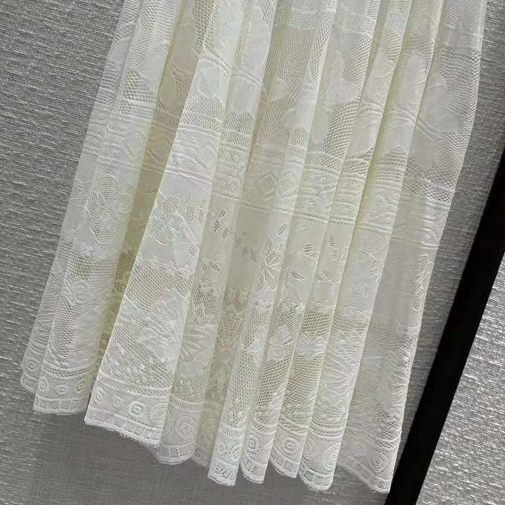 Dior Flared Mid-length Skirt Ecru Technical Cotton Lace with D for Women in Lace Butterfly Motif