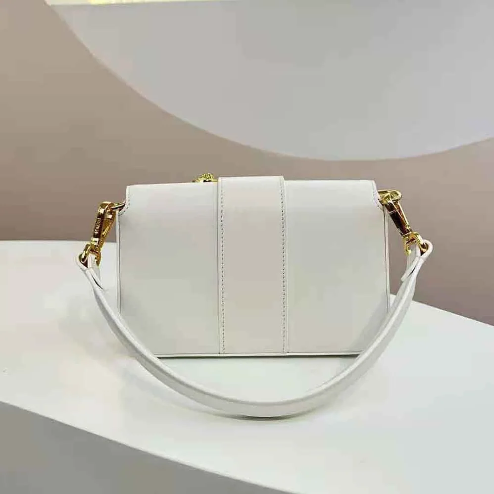 Fendi Brooch Mini Baguette Fendace White Leather Bag for Women Fendi Brooch Mini Baguette Fendace White Leather Bag for Women