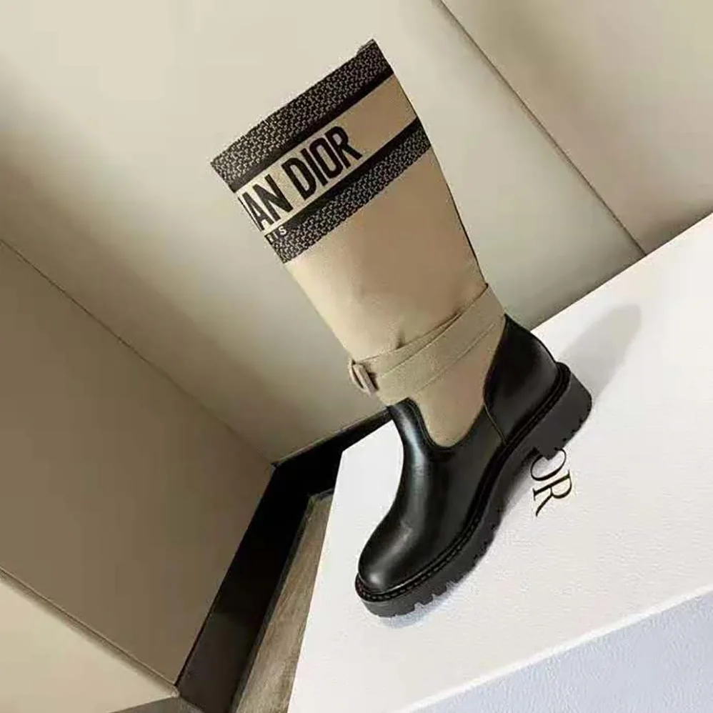 Dior D-Major Boot Taupe and Black Technical Fabric and Calfskin for Women Dior D-Major Boot Taupe and Black Technical Fabric and Calfskin for Women