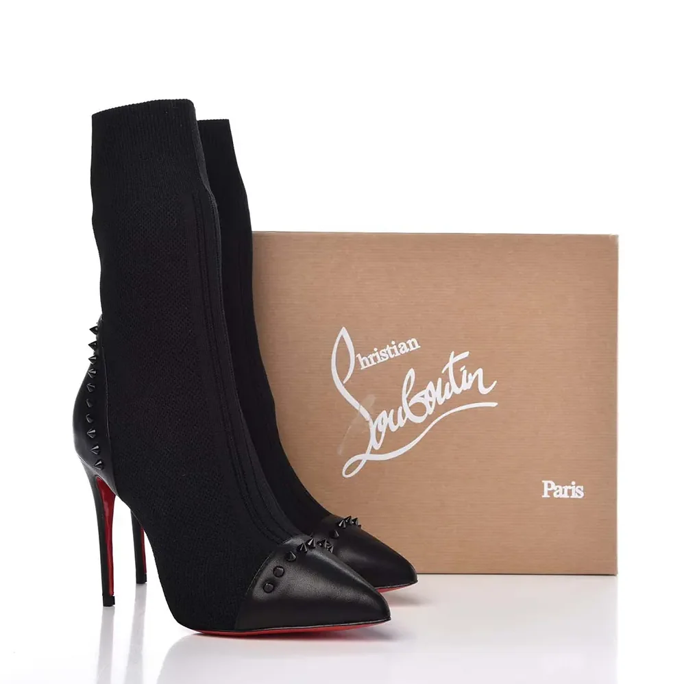 Christian Louboutin Nappa Knit Dovi Dova 100 Ankle Boots for Women in Black Christian Louboutin Nappa Knit Dovi Dova 100 Ankle Boots for Women in Black