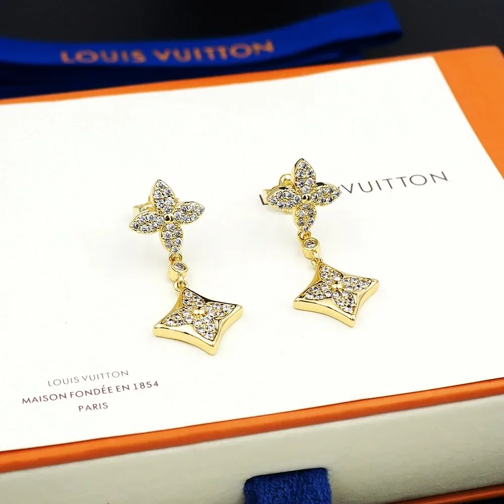 Louis Vuitton Diamond Floral Earrings Gold
