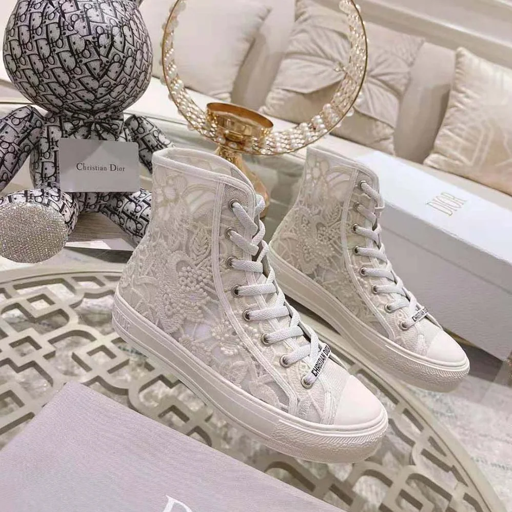 Dior Walk'N'Dior High-Top Sneaker White Macramé Embroidered Cotton for Women