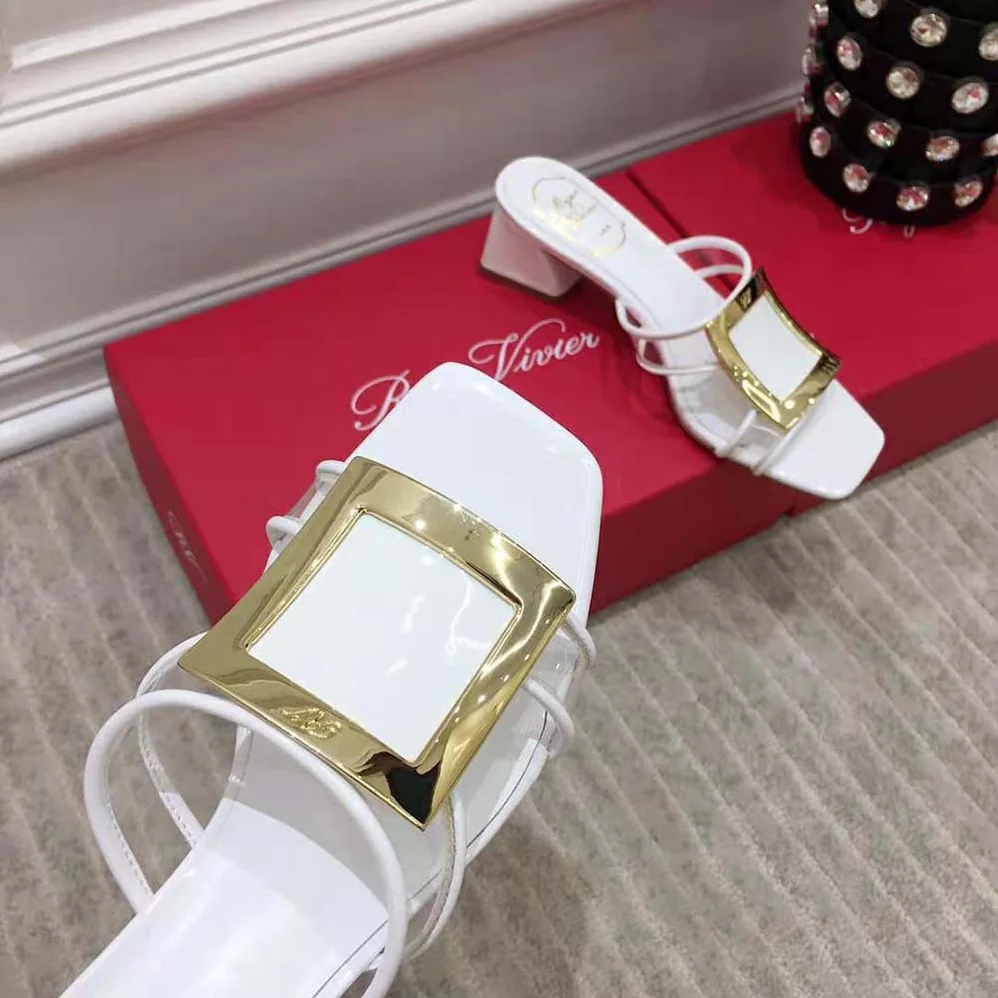 Roger Vivier Bikiviv Metal Buckle Mules in PVC for Women in White
