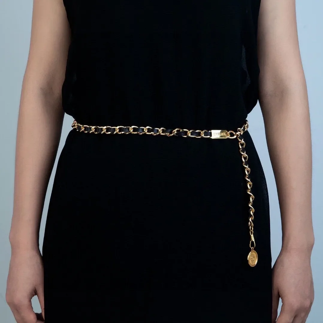 Chanel Iconic Chain Link With Black Leather And Coin Charm
