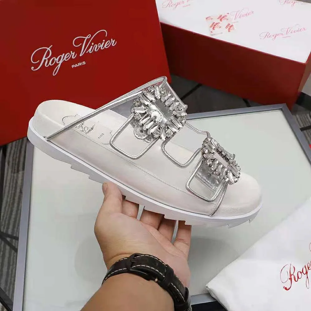 Roger Vivier Slidy Viv' Strass Buckle Mules in PVC for Women Roger Vivier Slidy Viv' Strass Buckle Mules in PVC for Women