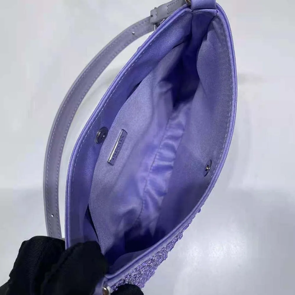 Prada Cleo Satin Bag with Appliques for Women in Purple
