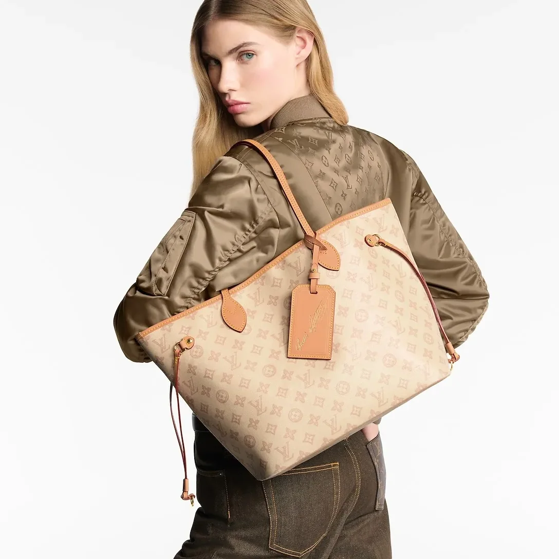 Louis Vuitton Neverfull MM Tote Bag / Monogram Origine Lin Gold Hardware