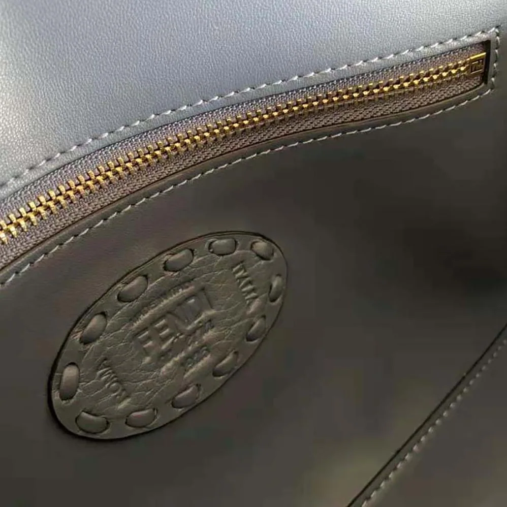 Fendi Baguette Blue Selleria Bag with Oversized Topstitching for Women