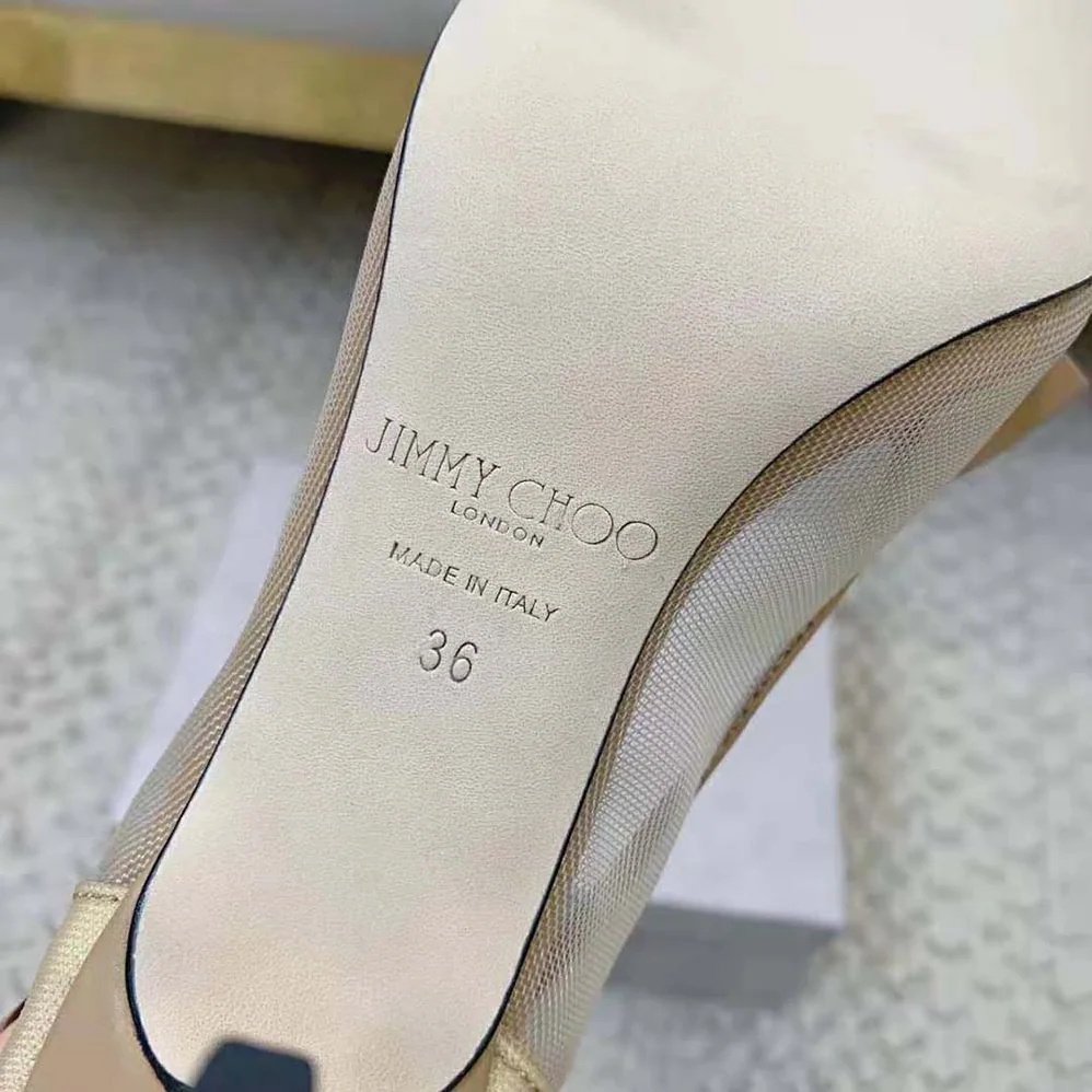 Jimmy Choo Lani 100 Caramel Mesh Pumps with JC Monogram Leather Bow for Women Jimmy Choo Lani 100 Caramel Mesh Pumps with JC Monogram Leather Bow for Women