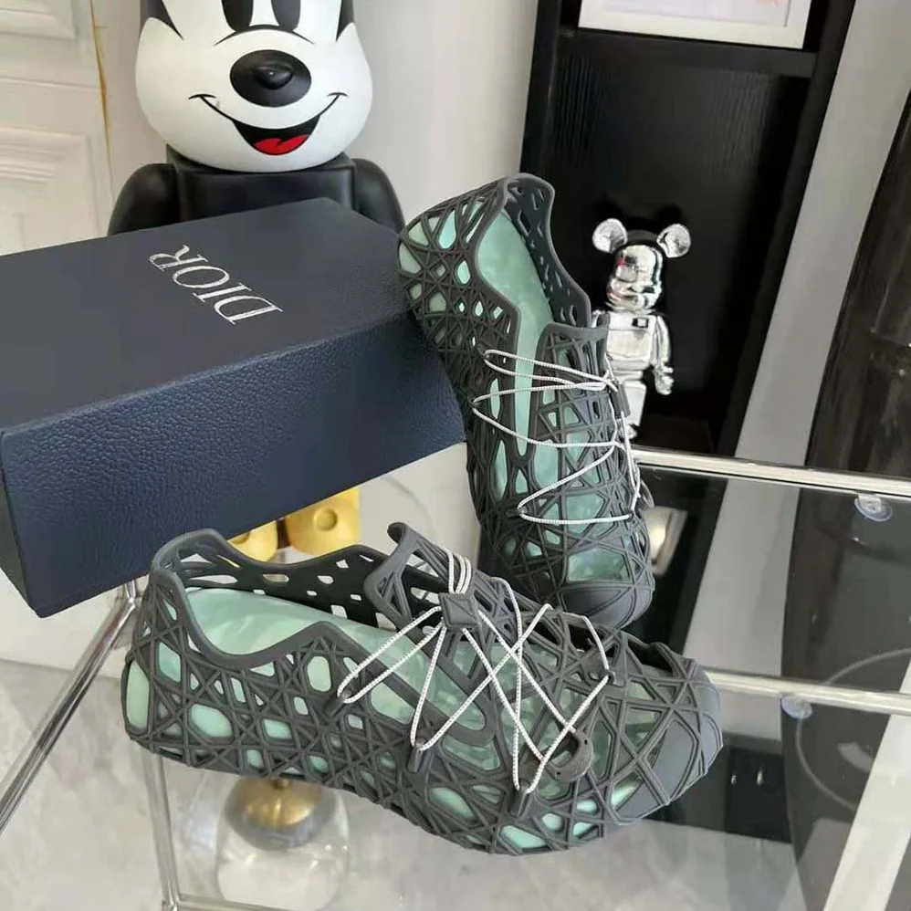 Dior Warp Sandal Anthracite Gray Cosmo Rubber with Warped Cannage Motif for Men