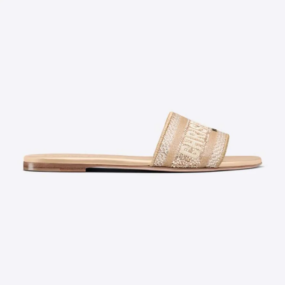 Dior Dway Slide Gold-Tone Cotton Embroidered with Metallic Thread and Strass for Women Dior Dway Slide Gold-Tone Cotton Embroidered with Metallic Thread and Strass for Women