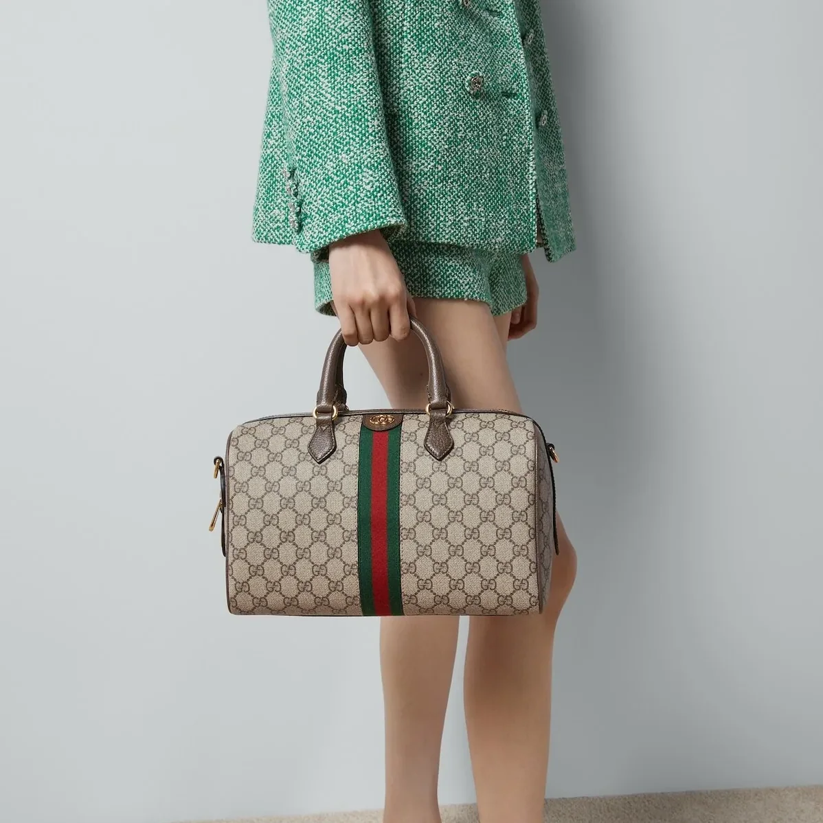 Gucci Ophidia GG Boston Medium Top Handle Bag in Beige Gold Hardware Gucci Ophidia GG Boston Medium Top Handle Bag in Beige Gold Hardware