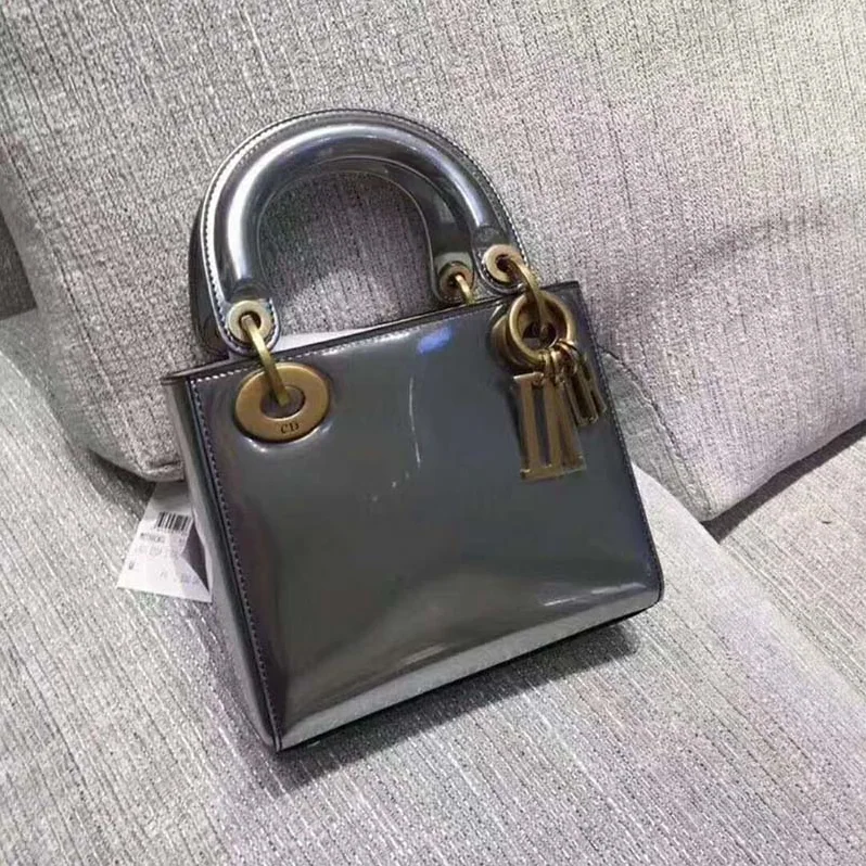 Dior Mini Lady Dior Bag Chain Silver in Tone Metallic Calfskin Dior Mini Lady Dior Bag Chain Silver in Tone Metallic Calfskin