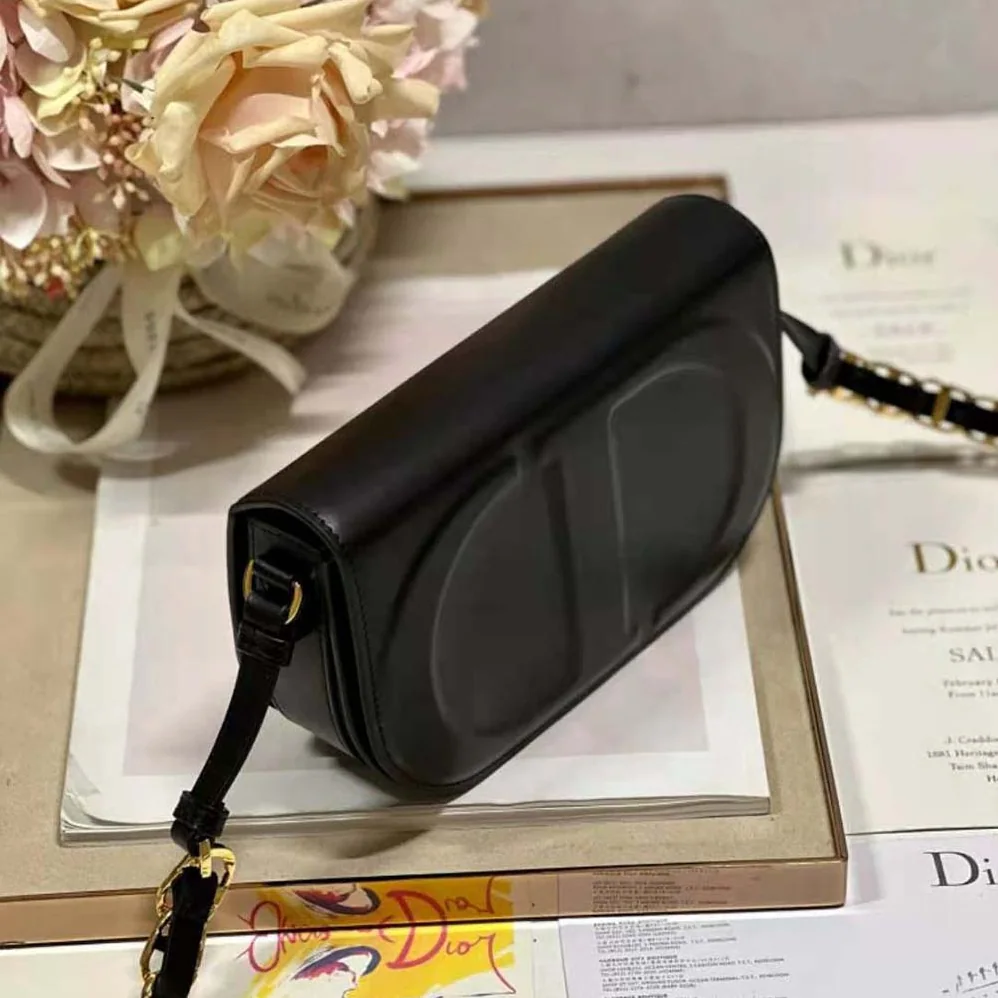 Dior CD Signature Bag with Strap Black CD for Women in Embossed Box Calfskin
