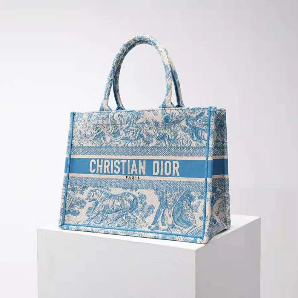 Dior Small Dior Book Tote Cornflower Blue Toile de Jouy Embroidery for Women Dior Small Dior Book Tote Cornflower Blue Toile de Jouy Embroidery for Women