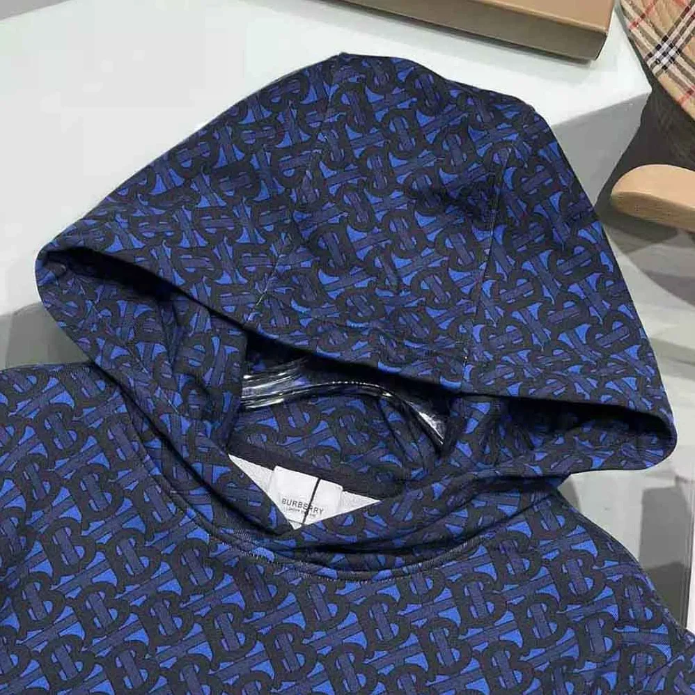 Burberry Monogram Print Cotton Hoodie for Women in Navy Burberry Monogram Print Cotton Hoodie for Women in Navy